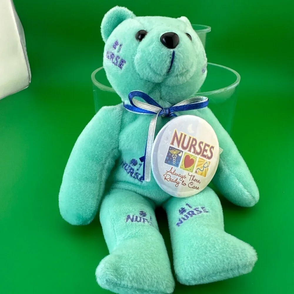 BLUE PLUSH BEAR WITH RIBBON AND PIN 